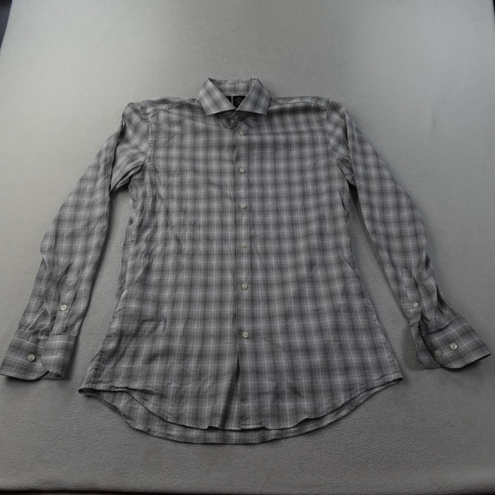 BOSS Hugo Boss Performance Shirt Mens S 38 Slim Fit Gray Plaid Stretch Dress